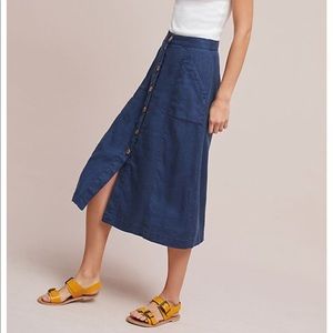 Anthropology button down midi navy skirt-